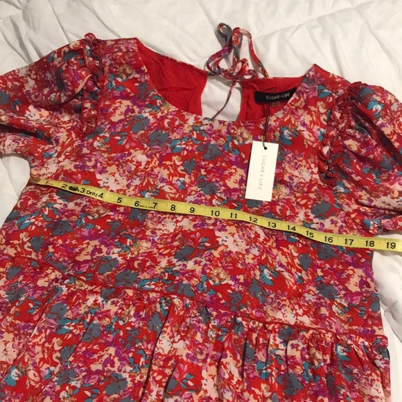 ✨Sugarlips✨ NWT Floral Printed Long Sleeve Dress Size Small Red Oversized Flowy - Picture 11 of 14